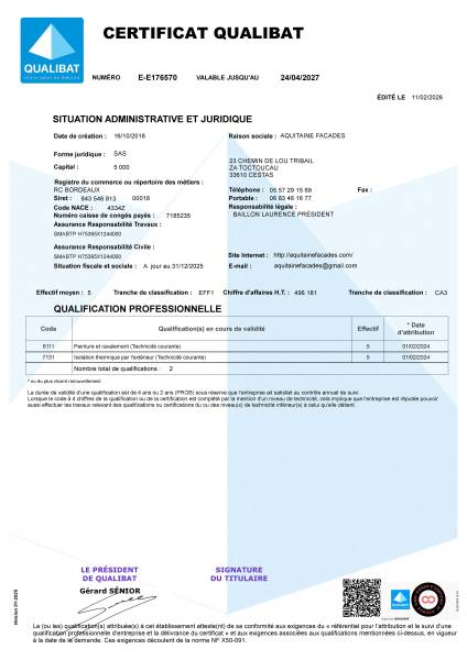 Certificat Peinture et ravalement